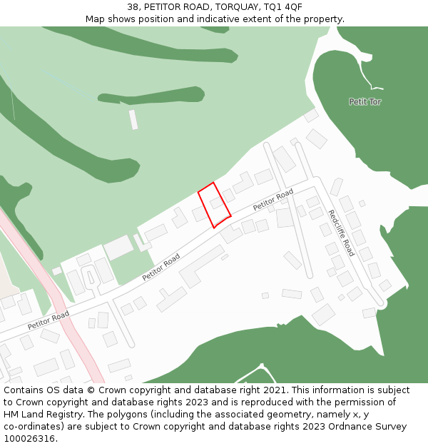 38, PETITOR ROAD, TORQUAY, TQ1 4QF: Location map and indicative extent of plot