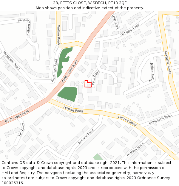 38, PETTS CLOSE, WISBECH, PE13 3QE: Location map and indicative extent of plot