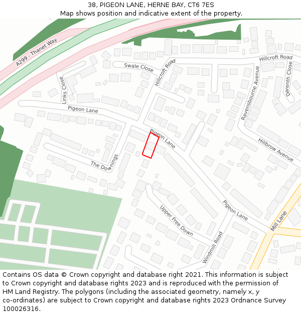 38, PIGEON LANE, HERNE BAY, CT6 7ES: Location map and indicative extent of plot