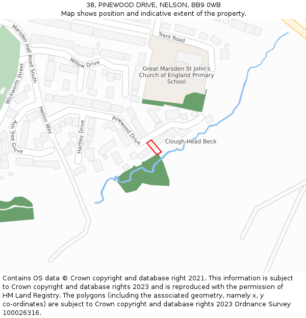 38, PINEWOOD DRIVE, NELSON, BB9 0WB: Location map and indicative extent of plot
