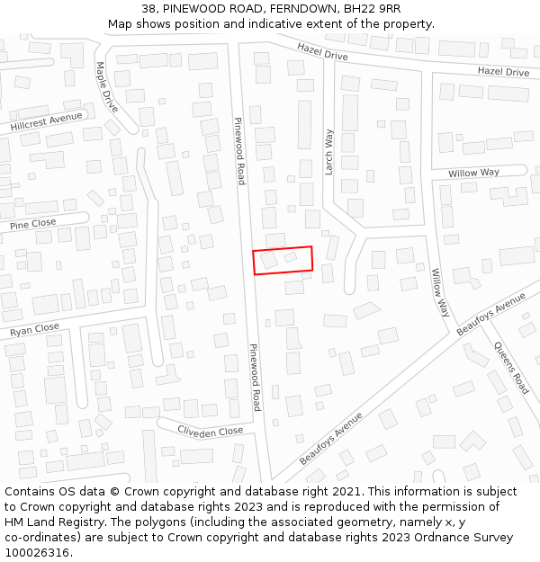 38, PINEWOOD ROAD, FERNDOWN, BH22 9RR: Location map and indicative extent of plot