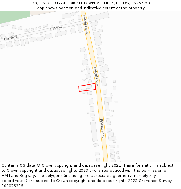 38, PINFOLD LANE, MICKLETOWN METHLEY, LEEDS, LS26 9AB: Location map and indicative extent of plot