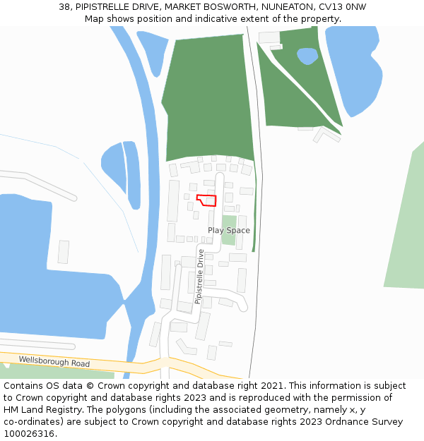 38, PIPISTRELLE DRIVE, MARKET BOSWORTH, NUNEATON, CV13 0NW: Location map and indicative extent of plot