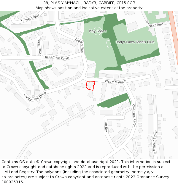 38, PLAS Y MYNACH, RADYR, CARDIFF, CF15 8GB: Location map and indicative extent of plot