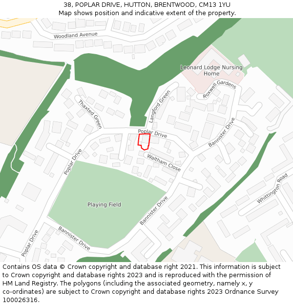 38, POPLAR DRIVE, HUTTON, BRENTWOOD, CM13 1YU: Location map and indicative extent of plot