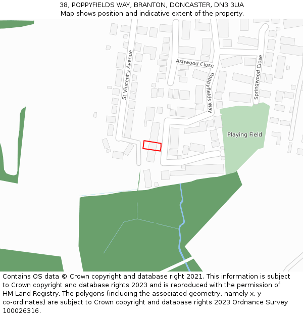 38, POPPYFIELDS WAY, BRANTON, DONCASTER, DN3 3UA: Location map and indicative extent of plot