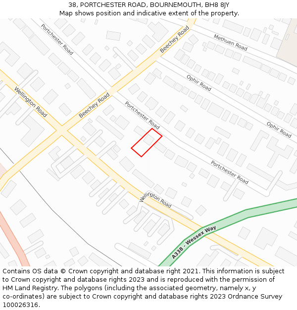 38, PORTCHESTER ROAD, BOURNEMOUTH, BH8 8JY: Location map and indicative extent of plot