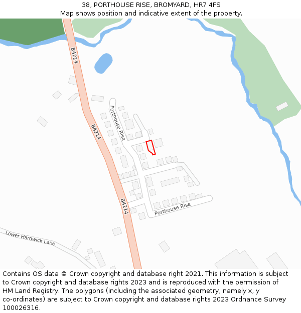 38, PORTHOUSE RISE, BROMYARD, HR7 4FS: Location map and indicative extent of plot