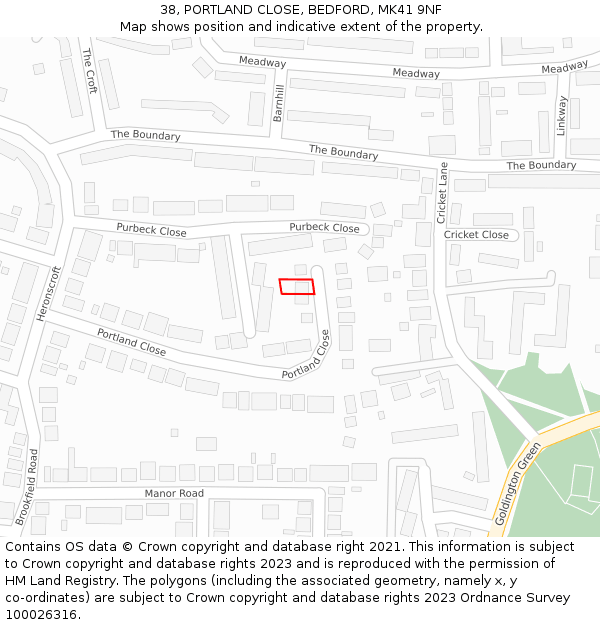 38, PORTLAND CLOSE, BEDFORD, MK41 9NF: Location map and indicative extent of plot