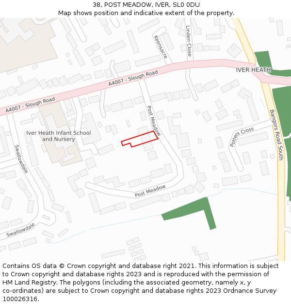 38, POST MEADOW, IVER, SL0 0DU: Location map and indicative extent of plot