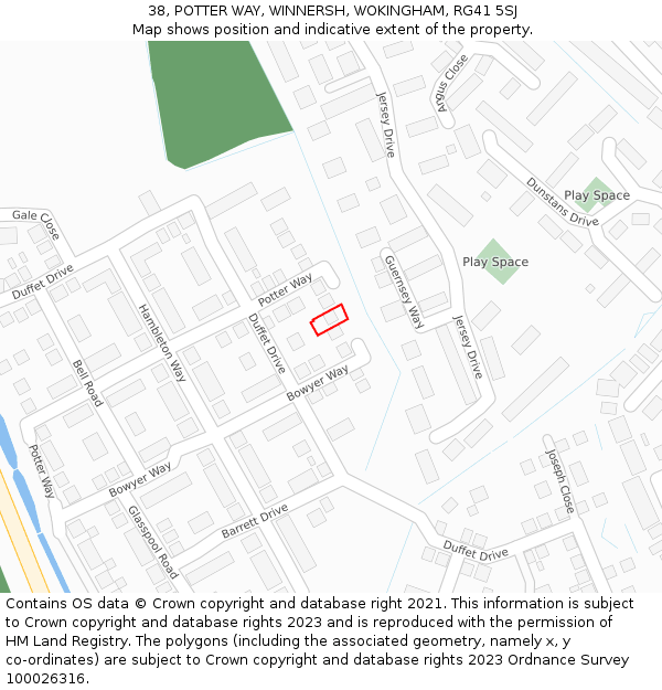 38, POTTER WAY, WINNERSH, WOKINGHAM, RG41 5SJ: Location map and indicative extent of plot