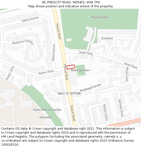 38, PRESCOT ROAD, WIDNES, WA8 7PD: Location map and indicative extent of plot