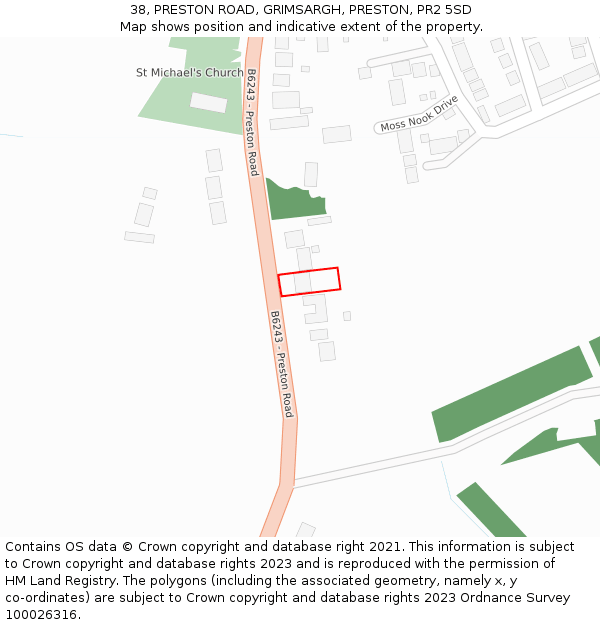 38, PRESTON ROAD, GRIMSARGH, PRESTON, PR2 5SD: Location map and indicative extent of plot