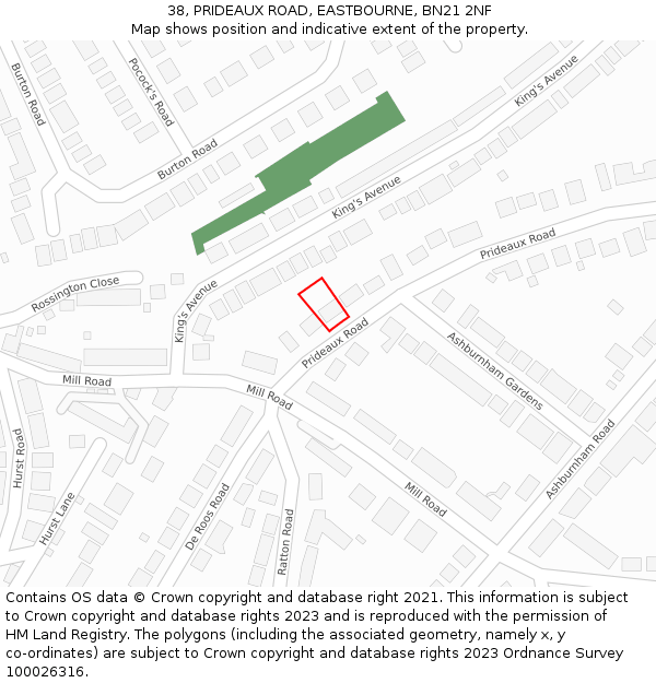 38, PRIDEAUX ROAD, EASTBOURNE, BN21 2NF: Location map and indicative extent of plot