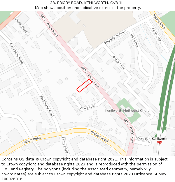 38, PRIORY ROAD, KENILWORTH, CV8 1LL: Location map and indicative extent of plot