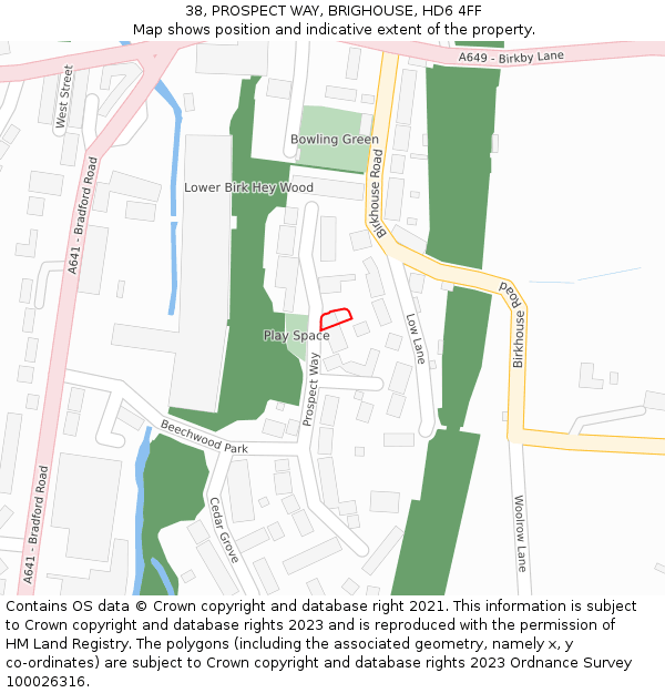 38, PROSPECT WAY, BRIGHOUSE, HD6 4FF: Location map and indicative extent of plot