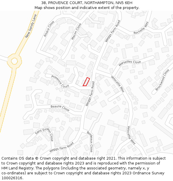 38, PROVENCE COURT, NORTHAMPTON, NN5 6EH: Location map and indicative extent of plot