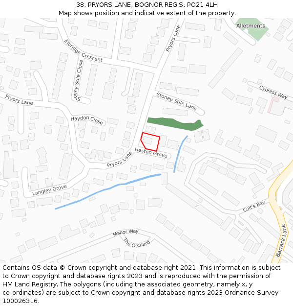 38, PRYORS LANE, BOGNOR REGIS, PO21 4LH: Location map and indicative extent of plot