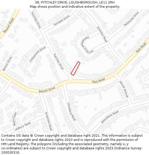 38, PYTCHLEY DRIVE, LOUGHBOROUGH, LE11 2RH: Location map and indicative extent of plot