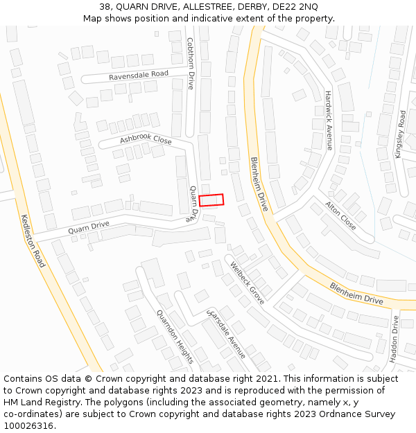 38, QUARN DRIVE, ALLESTREE, DERBY, DE22 2NQ: Location map and indicative extent of plot