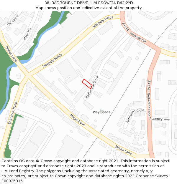 38, RADBOURNE DRIVE, HALESOWEN, B63 2YD: Location map and indicative extent of plot