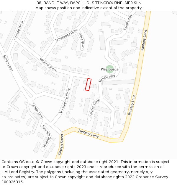 38, RANDLE WAY, BAPCHILD, SITTINGBOURNE, ME9 9LN: Location map and indicative extent of plot