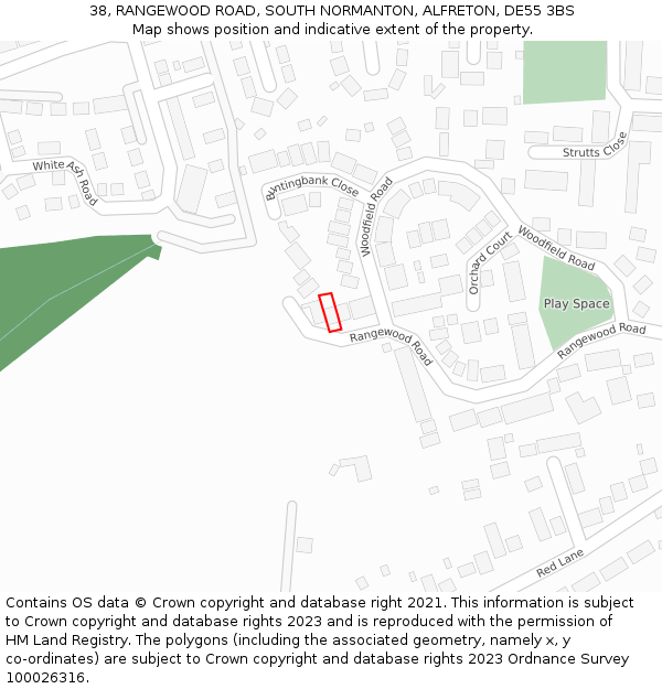 38, RANGEWOOD ROAD, SOUTH NORMANTON, ALFRETON, DE55 3BS: Location map and indicative extent of plot