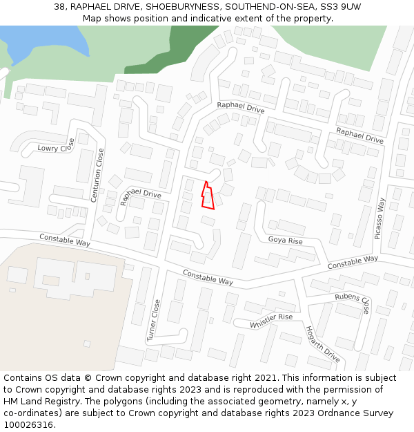 38, RAPHAEL DRIVE, SHOEBURYNESS, SOUTHEND-ON-SEA, SS3 9UW: Location map and indicative extent of plot