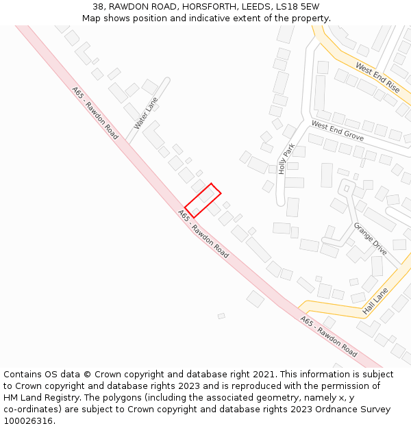 38, RAWDON ROAD, HORSFORTH, LEEDS, LS18 5EW: Location map and indicative extent of plot