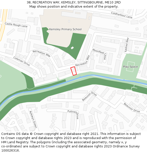38, RECREATION WAY, KEMSLEY, SITTINGBOURNE, ME10 2RD: Location map and indicative extent of plot