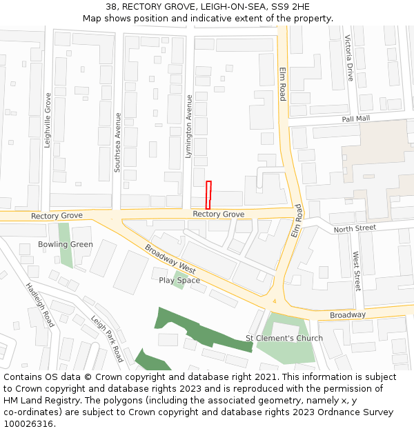 38, RECTORY GROVE, LEIGH-ON-SEA, SS9 2HE: Location map and indicative extent of plot