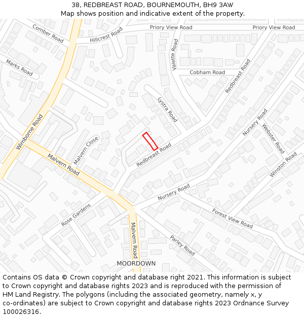 38, REDBREAST ROAD, BOURNEMOUTH, BH9 3AW: Location map and indicative extent of plot