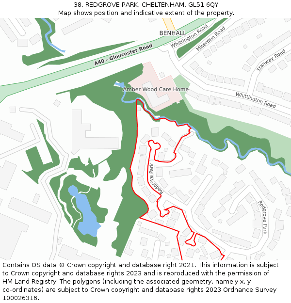 38, REDGROVE PARK, CHELTENHAM, GL51 6QY: Location map and indicative extent of plot