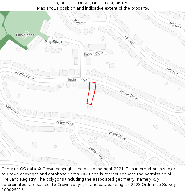 38, REDHILL DRIVE, BRIGHTON, BN1 5FH: Location map and indicative extent of plot