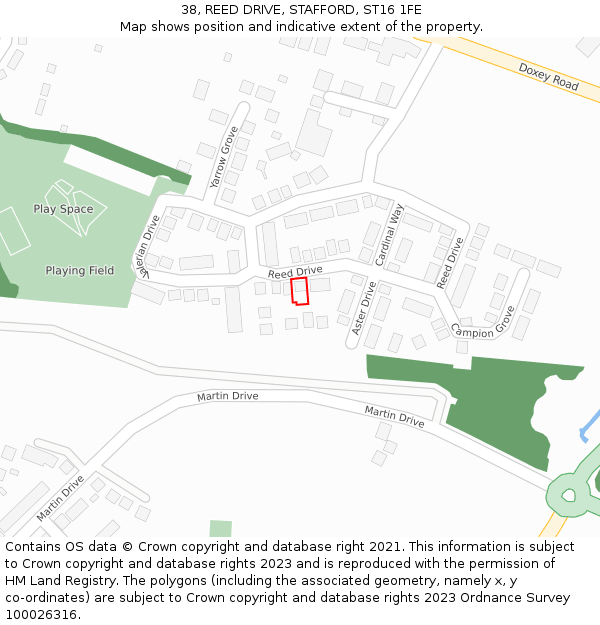 38, REED DRIVE, STAFFORD, ST16 1FE: Location map and indicative extent of plot