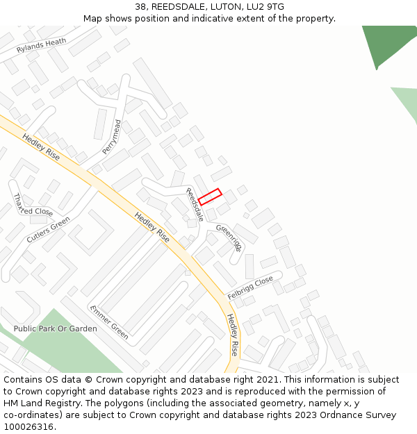 38, REEDSDALE, LUTON, LU2 9TG: Location map and indicative extent of plot