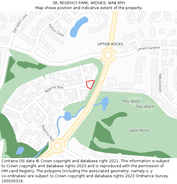 38, REGENCY PARK, WIDNES, WA8 9PH: Location map and indicative extent of plot