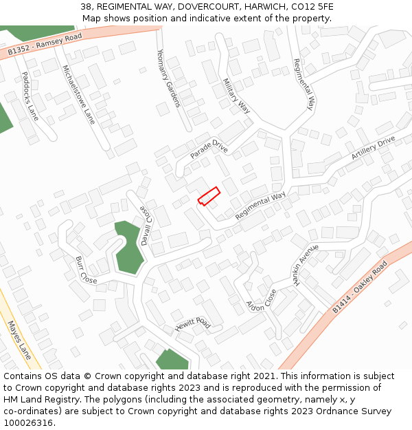 38, REGIMENTAL WAY, DOVERCOURT, HARWICH, CO12 5FE: Location map and indicative extent of plot