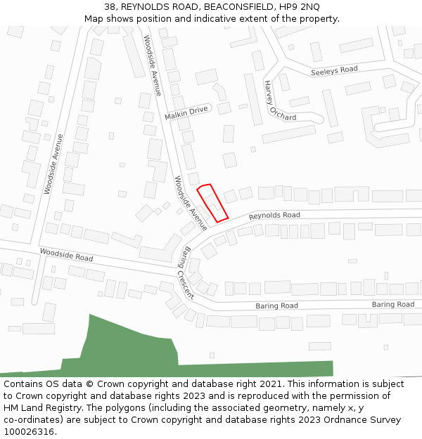 38, REYNOLDS ROAD, BEACONSFIELD, HP9 2NQ: Location map and indicative extent of plot