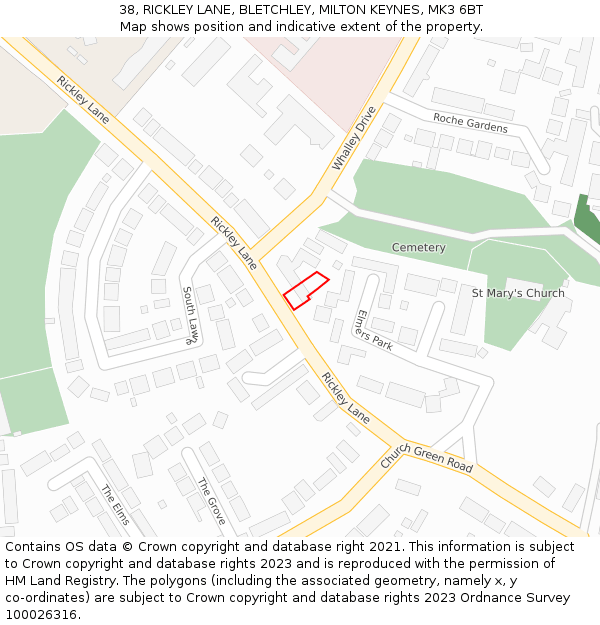 38, RICKLEY LANE, BLETCHLEY, MILTON KEYNES, MK3 6BT: Location map and indicative extent of plot