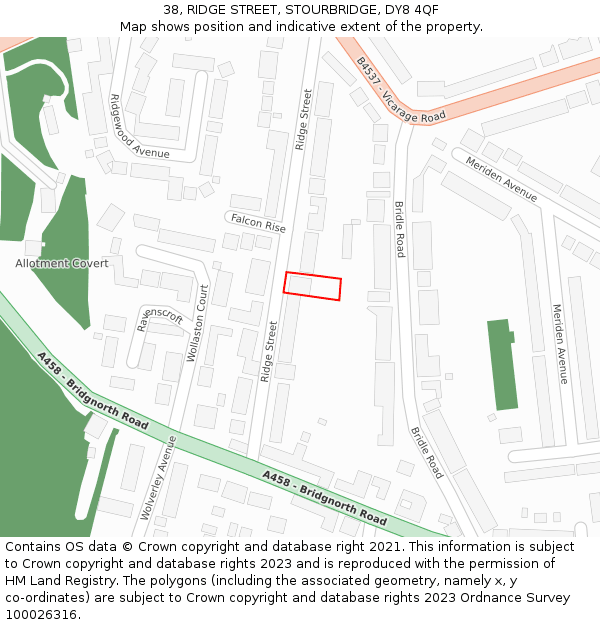 38, RIDGE STREET, STOURBRIDGE, DY8 4QF: Location map and indicative extent of plot