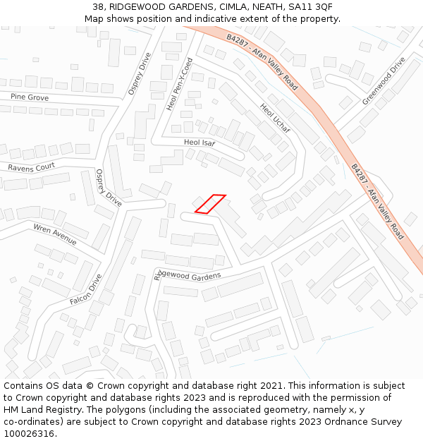 38, RIDGEWOOD GARDENS, CIMLA, NEATH, SA11 3QF: Location map and indicative extent of plot