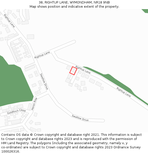 38, RIGHTUP LANE, WYMONDHAM, NR18 9NB: Location map and indicative extent of plot