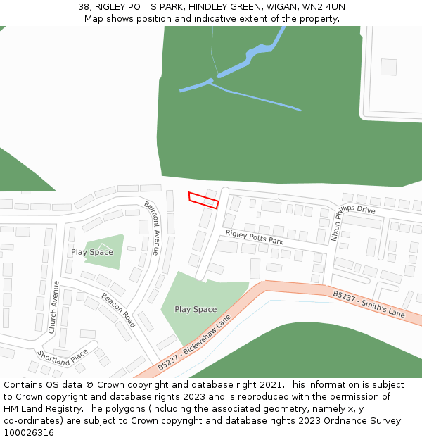 38, RIGLEY POTTS PARK, HINDLEY GREEN, WIGAN, WN2 4UN: Location map and indicative extent of plot