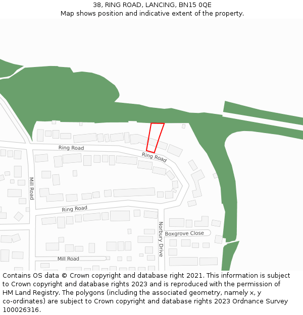 38, RING ROAD, LANCING, BN15 0QE: Location map and indicative extent of plot