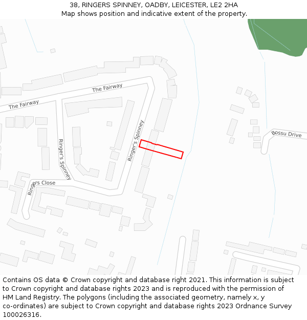 38, RINGERS SPINNEY, OADBY, LEICESTER, LE2 2HA: Location map and indicative extent of plot