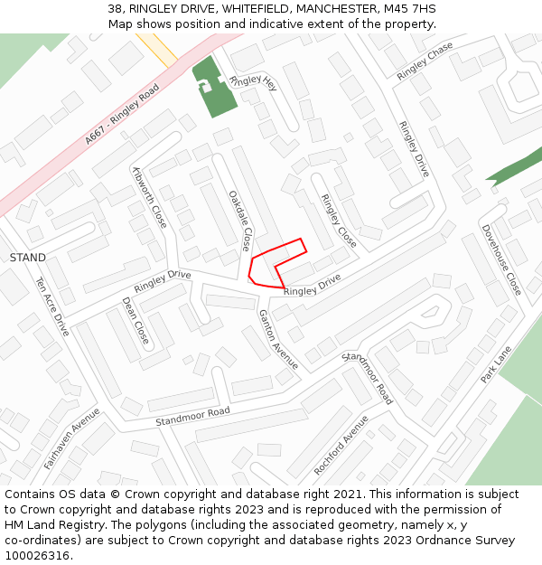 38, RINGLEY DRIVE, WHITEFIELD, MANCHESTER, M45 7HS: Location map and indicative extent of plot