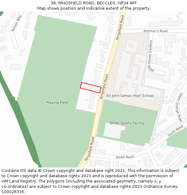 38, RINGSFIELD ROAD, BECCLES, NR34 9PF: Location map and indicative extent of plot