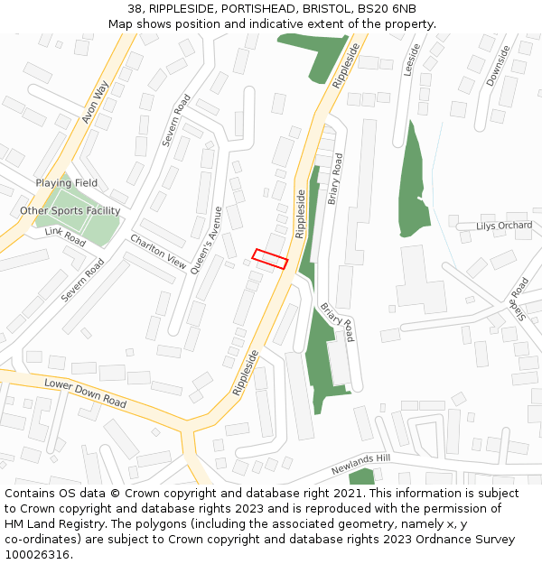 38, RIPPLESIDE, PORTISHEAD, BRISTOL, BS20 6NB: Location map and indicative extent of plot