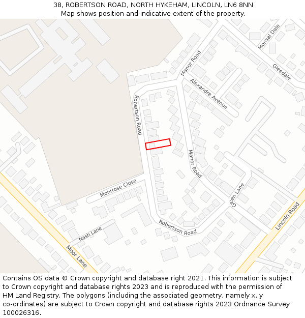 38, ROBERTSON ROAD, NORTH HYKEHAM, LINCOLN, LN6 8NN: Location map and indicative extent of plot